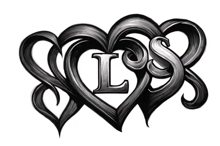 Heart, infinity and 2 letters L and 1 letter S tattoo design idea