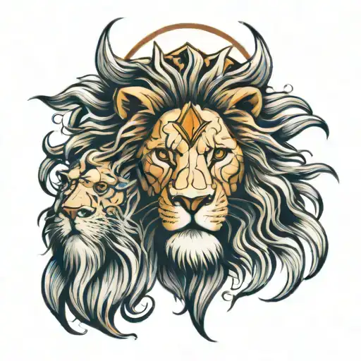 face Lion and Christ cross combined tattoo design idea