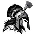 Spartan warrior with molon labe in greek and psalms 144:1 in english tattoo design idea
