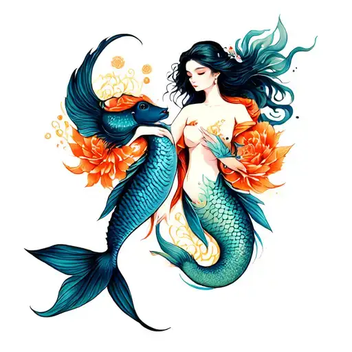 pisces mermaids forming tattoo design idea