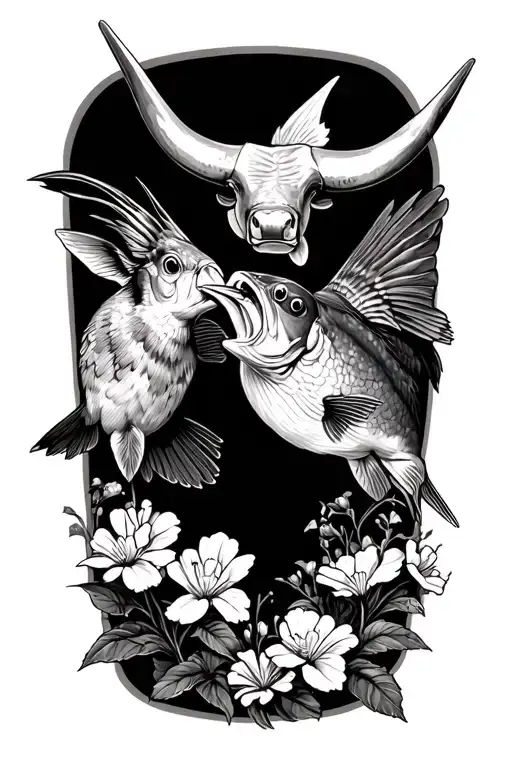 texas longhorn, large mouth bass, mocking bird, blubonnets tattoo design idea