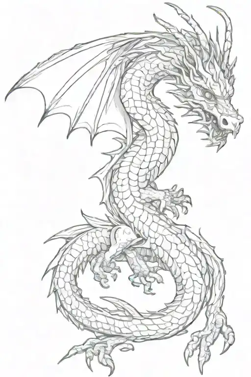The dragon, as if Carried Away by ghosts, strives forward towards the moon and the sun. The dragon looks friendly. There tattoo design idea