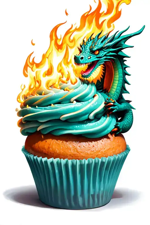 A dragon wrapped around a giant cupcake, breathing fire onto it tattoo design idea
