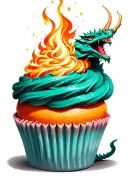 A dragon wrapped around a giant cupcake, breathing fire onto it tattoo design idea