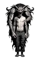 A Boy Standing in clothes With a giant Scary Demon Wrapped Around His body tattoo design idea