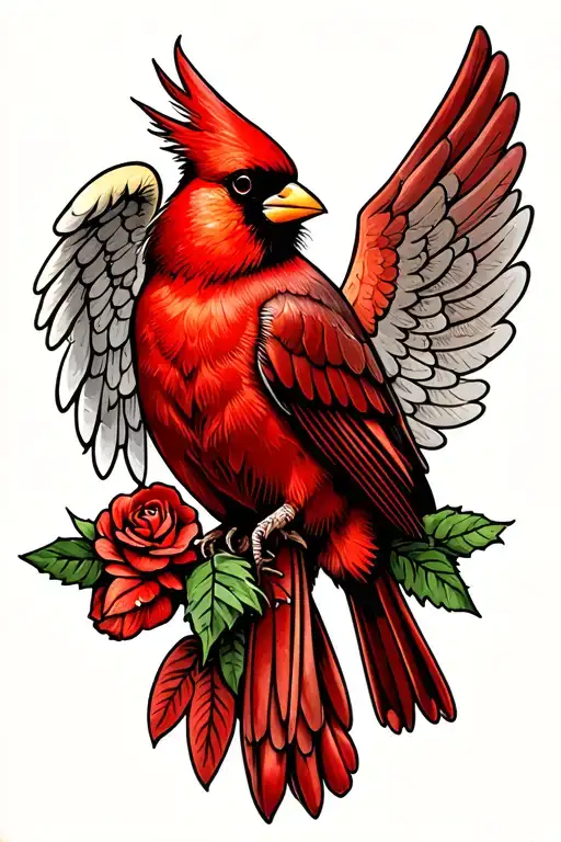 red cardinal bird with angel wing attached tattoo design idea