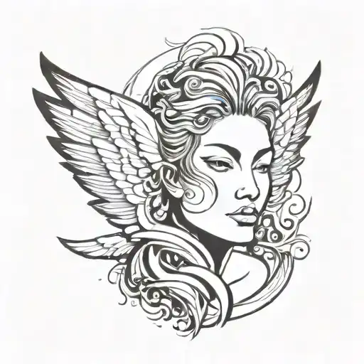 the face of a seraphim covered by wings tattoo design idea