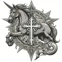 horse, peace, Vikings and war sword shield cross royalty tattoo design idea