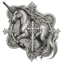 horse, peace, Vikings and war sword shield cross royalty tattoo design idea