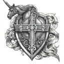 horse, peace, Vikings and war sword shield cross royalty tattoo design idea