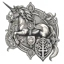 horse, peace, Vikings and war sword shield cross royalty tattoo design idea