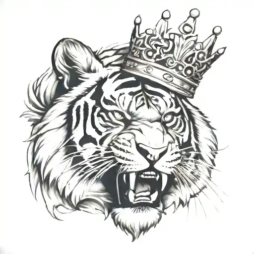 tiger face with a crown tattoo design idea