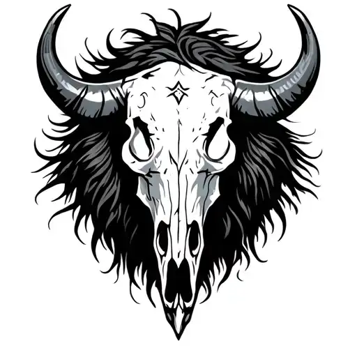 bison skull with tribal  tattoo design idea
