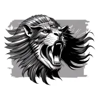 egyptian goddess ammit mouth open angry like she's protecting something. her full main of hair flowing on a light breeze tattoo design idea