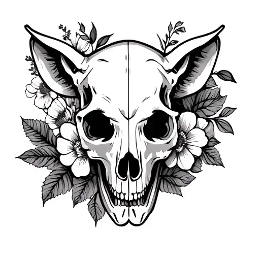 floral sleeve with animal skull tattoo design idea