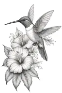 hummingbird with hibiscus and tropical leaves tattoo design idea