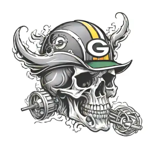 green bay packers skull with smoke billowing tattoo design idea