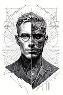 gemini two face guy cybord with engineering background shoulder tattoo design idea