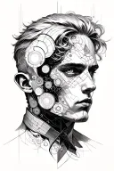 gemini two face guy cybord with engineering background shoulder tattoo design idea