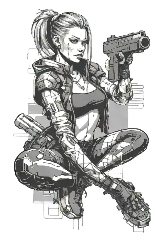 girl cyberpunk 2077 tattoo design idea