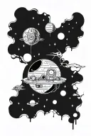 Rick and Morty from the cartoon destroy the death star tattoo design idea