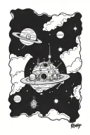 Rick and Morty from the cartoon destroy the death star tattoo design idea