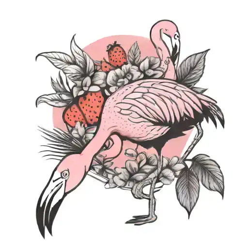 pink Flamingo strawberry chicken tattoo design idea