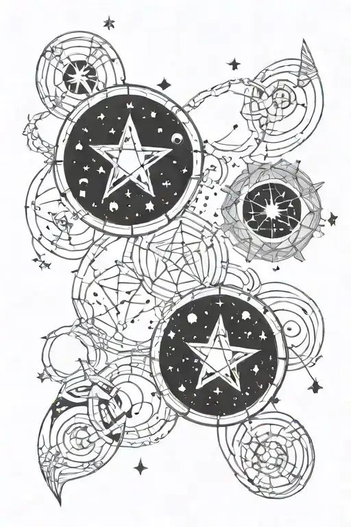 zodiac star constellation intertwined Gemini Libra Capricorn Aries tattoo design idea