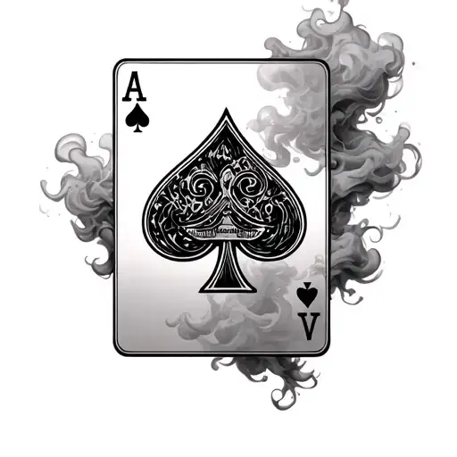 Ace of spades surrounded by mystical smoke, more smoke, realistic playing card tattoo design idea