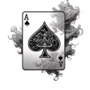 Ace of spades surrounded by mystical smoke, more smoke, realistic playing card tattoo design idea