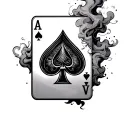 Ace of spades surrounded by mystical smoke, more smoke, realistic playing card tattoo design idea