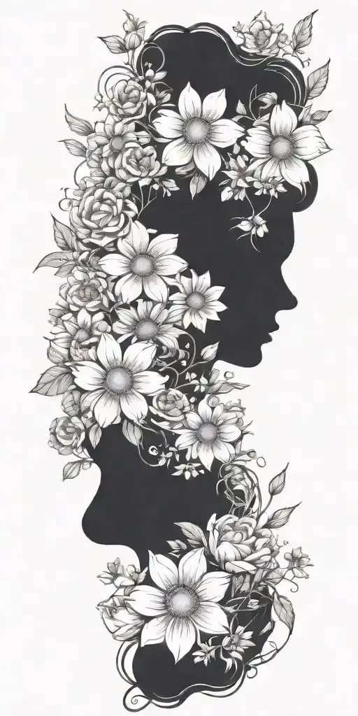 An intricate tattoo with a vine of daisys cosmos flowers and roses tattoo design idea