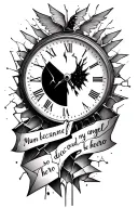 broken clock with the quoat “mum became my angel, so dad could be my hero” tattoo design idea