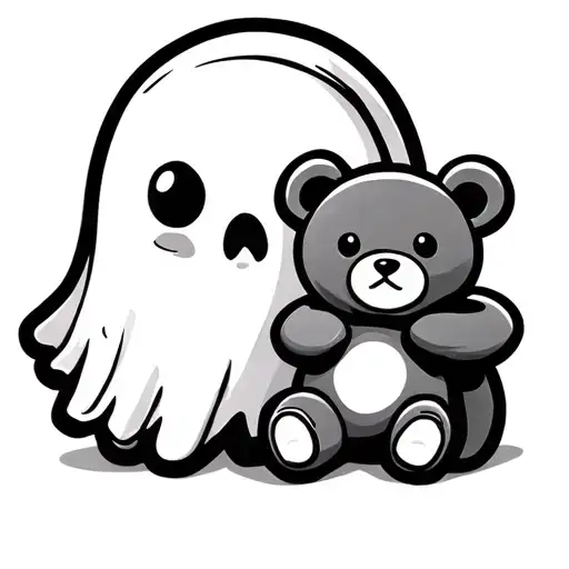 cute ghost emoji holding a teddy bear tattoo design idea