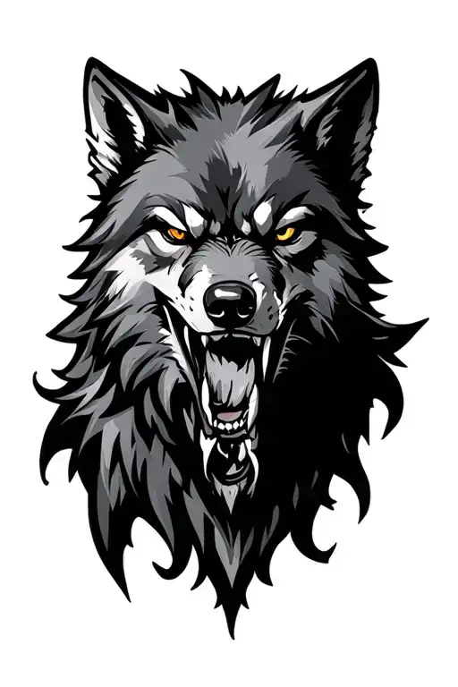angry alpha wolf head tattoo design idea