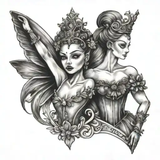 badass ballerina and dark nutcracker tattoo design idea