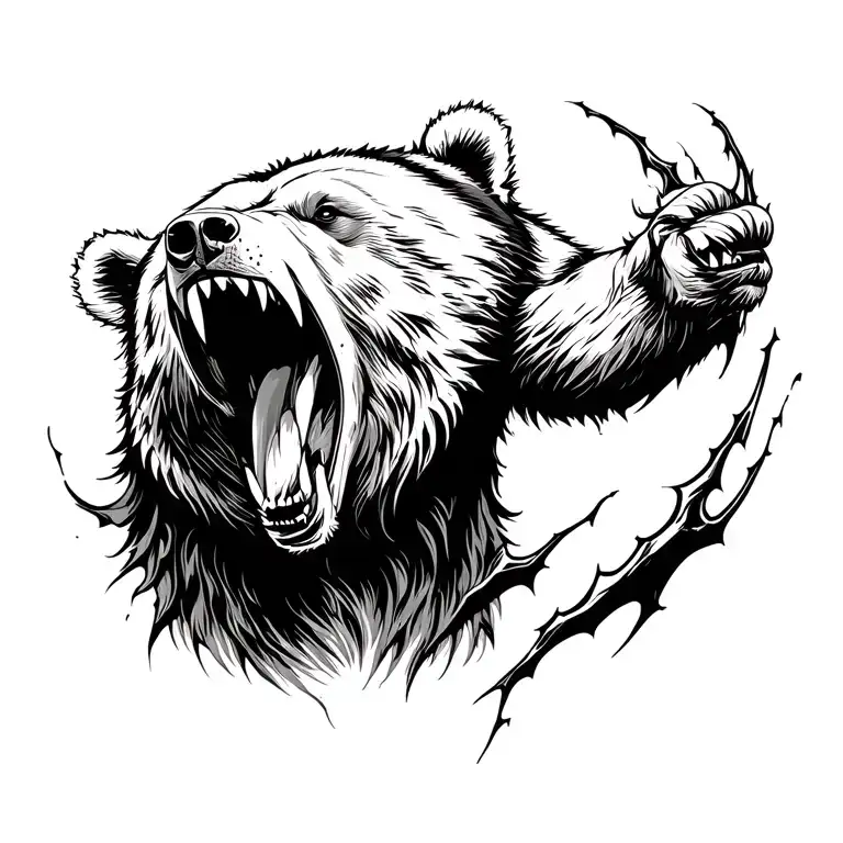 a bear roaring thru claw scratch marks tattoo design idea
