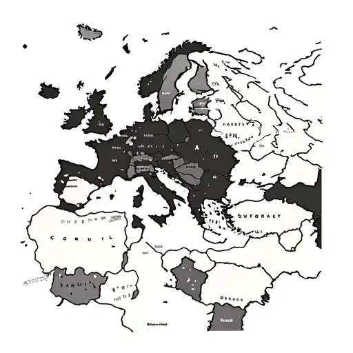 A blackwork tattoo of a detailed map of Europe with landmarks highlighted as travel destinations tattoo design idea