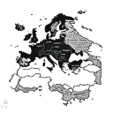 A blackwork tattoo of a detailed map of Europe with landmarks highlighted as travel destinations tattoo design idea
