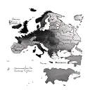 A blackwork tattoo of a detailed map of Europe with landmarks highlighted as travel destinations tattoo design idea