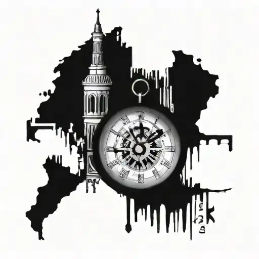 watch, clock face, eiffel tower, dubai towers, compass, worl map tattoo design idea