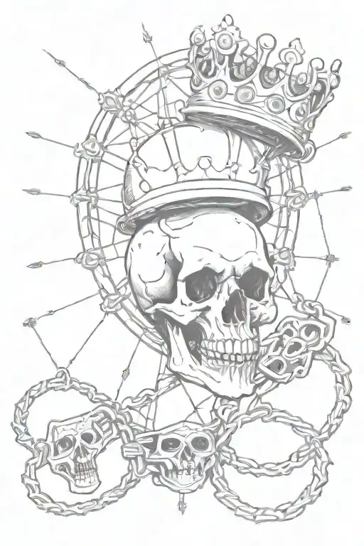 skulls, chainlink fence handcuffs, Texas flag, spider webs, kings crown,  dollar signs tattoo design idea