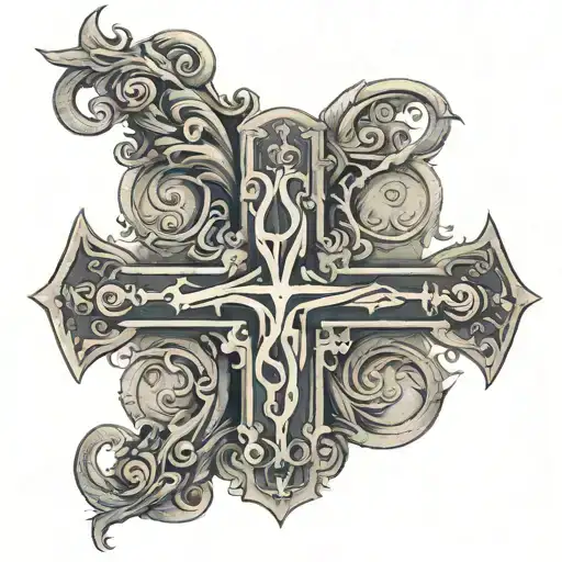 inverted cross with angel numbers 666 999 tattoo design idea