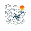 trip, ocean waves, sunset, turtle, whale  tattoo design idea