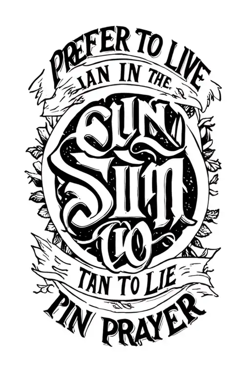 lettering with the phrase I PREFER TO LIVE IN SIN, THAN TO LIE IN PRAYER tattoo design idea