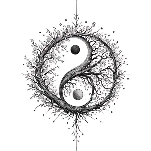 mix tree of life and ying-yang and karma tattoo design idea