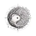 mix tree of life and ying-yang and karma tattoo design idea