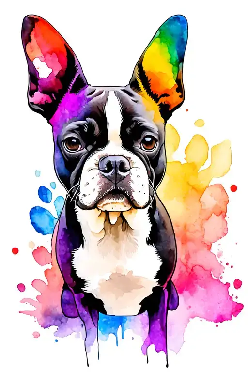Boston Terrier Rainbow Pawprint tattoo design idea