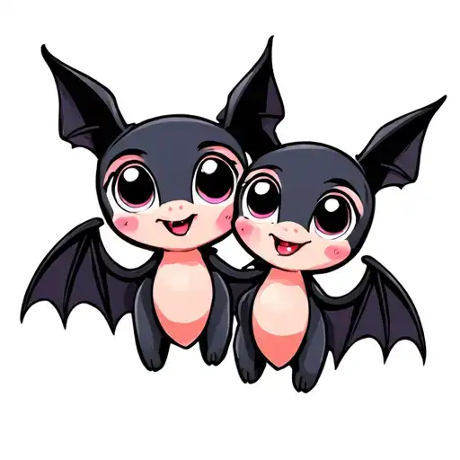 two cute female bats with big eyes that are best friends tattoo design idea