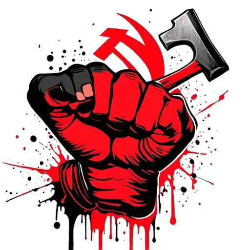 one fist and one black fist triumphantly holding hammer and sickle together  tattoo design idea